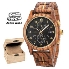Herren Holzuhr Holz Armbanduhr M&auml;nneruhr Geschenk Chronograph Holzbox NEU