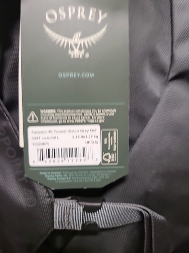 Osprey Farpoint 40L Zaino da Viaggio Uomo - Tunnel Vision Grigio-bw1 - Foto 5 di 9