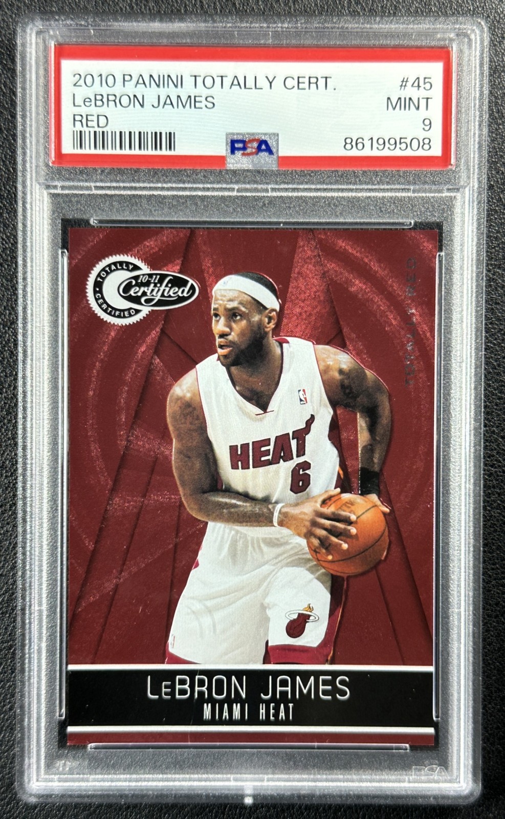 LEBRON JAMES PSA 9 2010-11 PANINI TOTALLY CERTIFIED #45 RED 442/499 HEAT