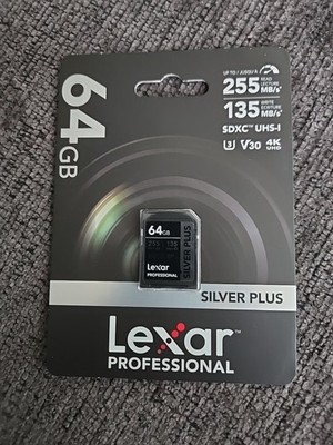 Lexar Professional SILVER PLUS 64GB SDXC UHS-I V30 255MB/s Read 4K Card NEW