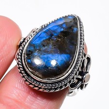 Natural Labradorite Gemstone 925 Sterling Silver Jewelry Ring Size 7 US