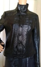 Courreges Cropped Vinyl  Black Jacket. Size L