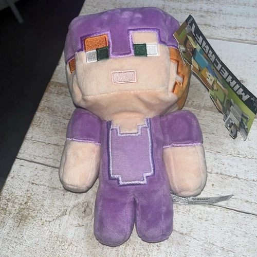 Mojang Jinx MINECRAFT Girl Plush Alex In Purple Armor 7" Stuffed Character Doll