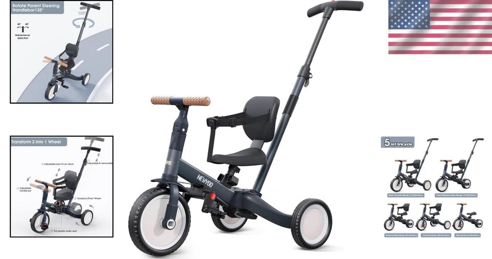 Triciclo compacto con respaldo extraíble y manillar ajustable para edades 1-3 Foto 2 de 4