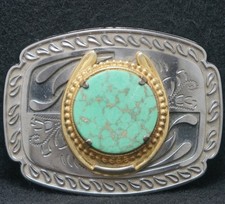 XB01151 VINTAGE 1970s STONE IN HORSESHOE WESTERN ARTWORK UNISEX BELT BUCKLE