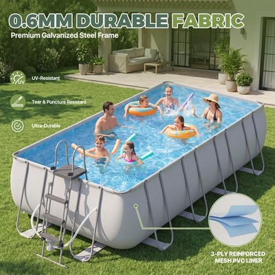 Rectangular Above Ground Pool with Removable Ladder and Filter Pump for Backyard