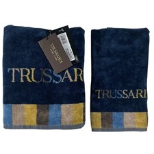NUOVO Luxe Trussardi Turchese Costa Asciugamano da Bagno e Asciugamano Set di 2 Blu Lusso
