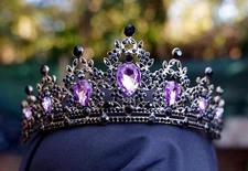 Ornate Black & Purple Crystal Tiara Bridal Goth Crown Birthday Wedding Gift 