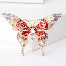 Retro Butterfly Enamel Crystal Brooch Gold Rhinestone Insect Pin Summer Gift Jew