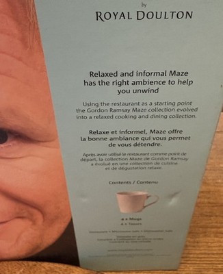 Gordon Ramsay Maze by Royal Doulton White Ribbed 14 Oz Stoneware Mugs Set of 4