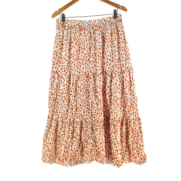 Miracle Skirt Womens 12 White Animal Print Chiffon Tiered Maxi Elastic 131622