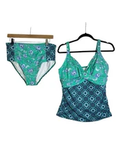 Lands' End Women's Wrap Underwire Tankini Set Bust Support Size 14 Top 12 Bottom