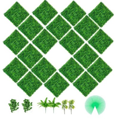 VEVOR Artificial Boxwood Panel Boxwood Hedge Wall Panel 20PC 20x20'' Garden Decor