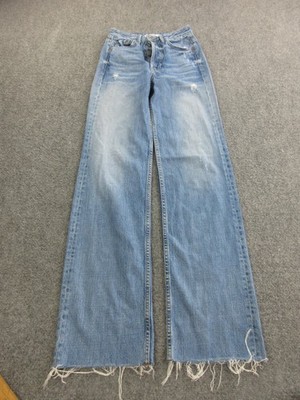 GRLFRND Carla Jeans Womens 23 Light Wash High Rise Wide Leg Distressed Denim
