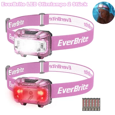 EverBrite Rosa LED Stirnlampe 2 Stück，Kinder Kopflampe mit 5 Lichtmodi Outdoor