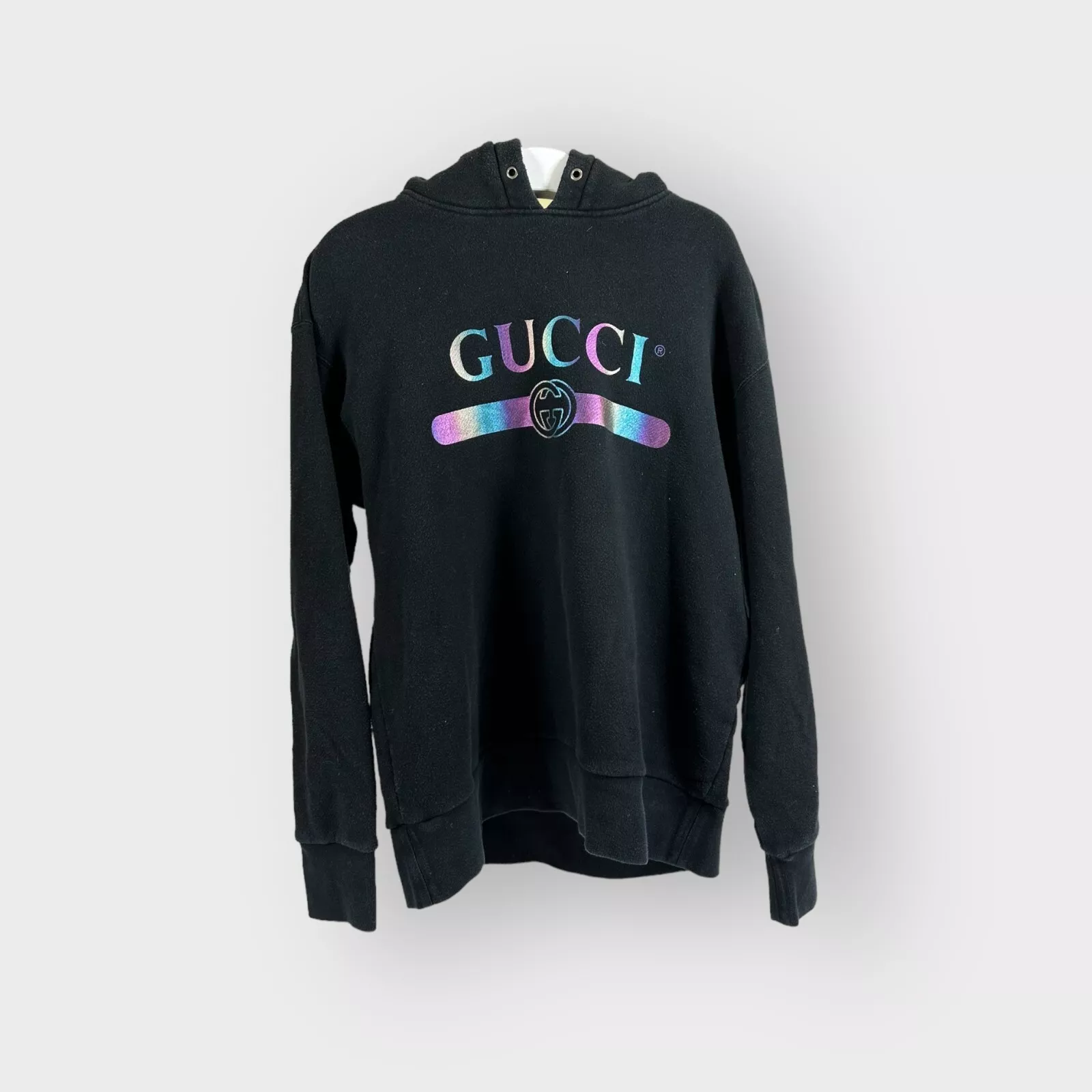 Authentique sweat à capuche Gucci noir arc en ciel logo ceinture taille M