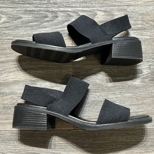 Mootsie Tootsie SZ 9 Black Elastic Strap Sandals Comfortable Block Heel Shoes Y2 - Picture 2 of 8