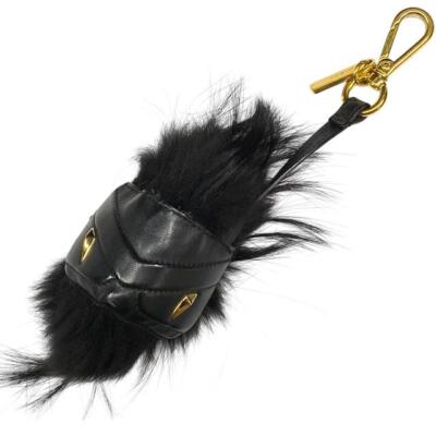 FENDI Bag Charm Key Ring Holder Monster Bugs Eye Black Used