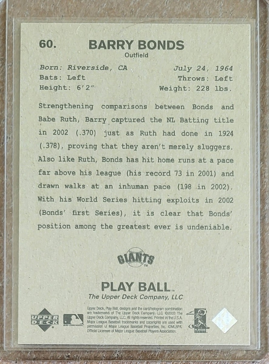 2003 Upper Deck Play Ball #60 Barry Bonds San Francisco Giants