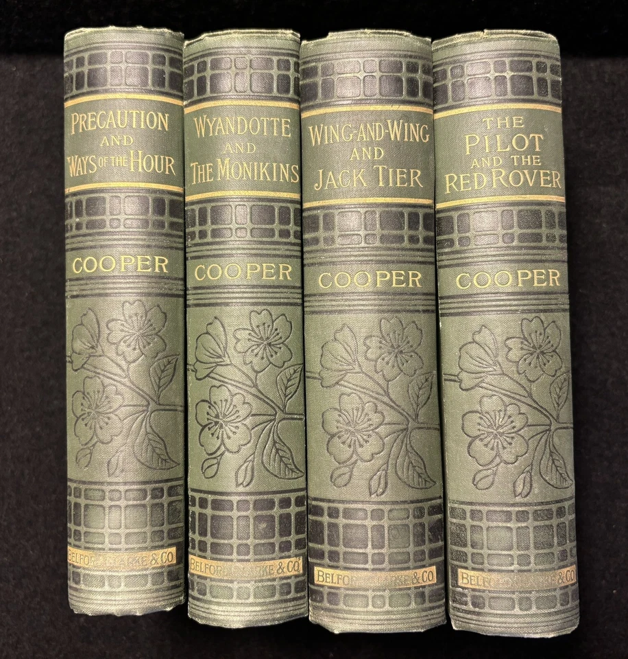 James Fenimore Cooper 15 Book Set  Antique Green Cloth Hardback Collection Foto 3 de 4