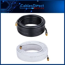 25FT RG6 Quad Cable Black White Coaxial F Extension Wire Satellite TV Antenna