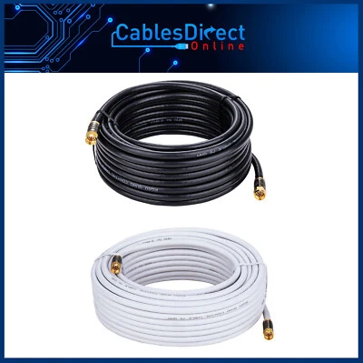 CABLES DIRECT ONLINE 15FT RG6 Quad Cable Black White Coaxial F Extension Wire Satellite TV Antenna