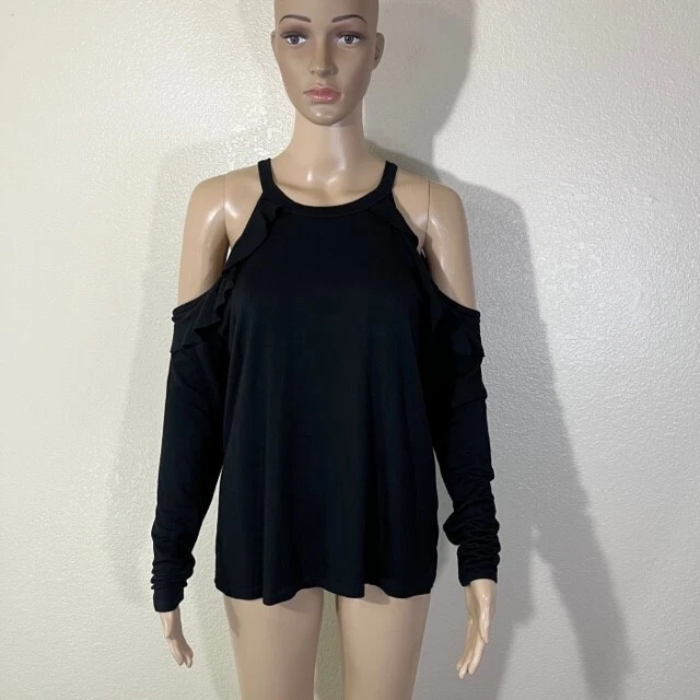 beyond-yoga modal/spandex frill seeker cold shoulder shirt