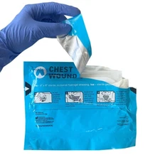 CHEST WOUND SEAL KIT OCCLUSIVE HYDROGEL DRESSING 6x8 STERILE GAUZE WIPE (2028)