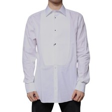 DOLCE & GABBANA Shirt White Bib Cotton Poplin GOLD Formal 37/US14.5/XS 560usd