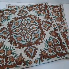 Pr. Vtg Hand Embroider Kashmiri Kashida Chain Stitch Fall Floral Pillow Covers 