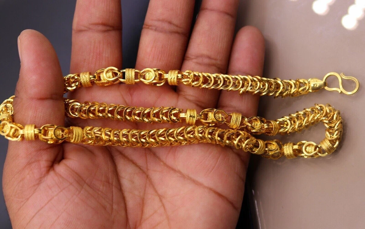 22KT 20 INCHES YELLOW GOLD HANDMADE BYZANTINE CHAIN NECKLACE UNISEX JEWELRY