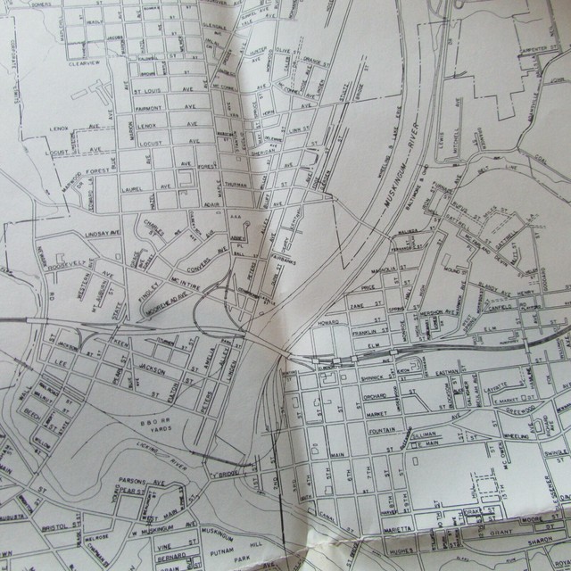 Vintage 1963 City of Zanesville, Ohio Street Map, Abrams Aerial Survey