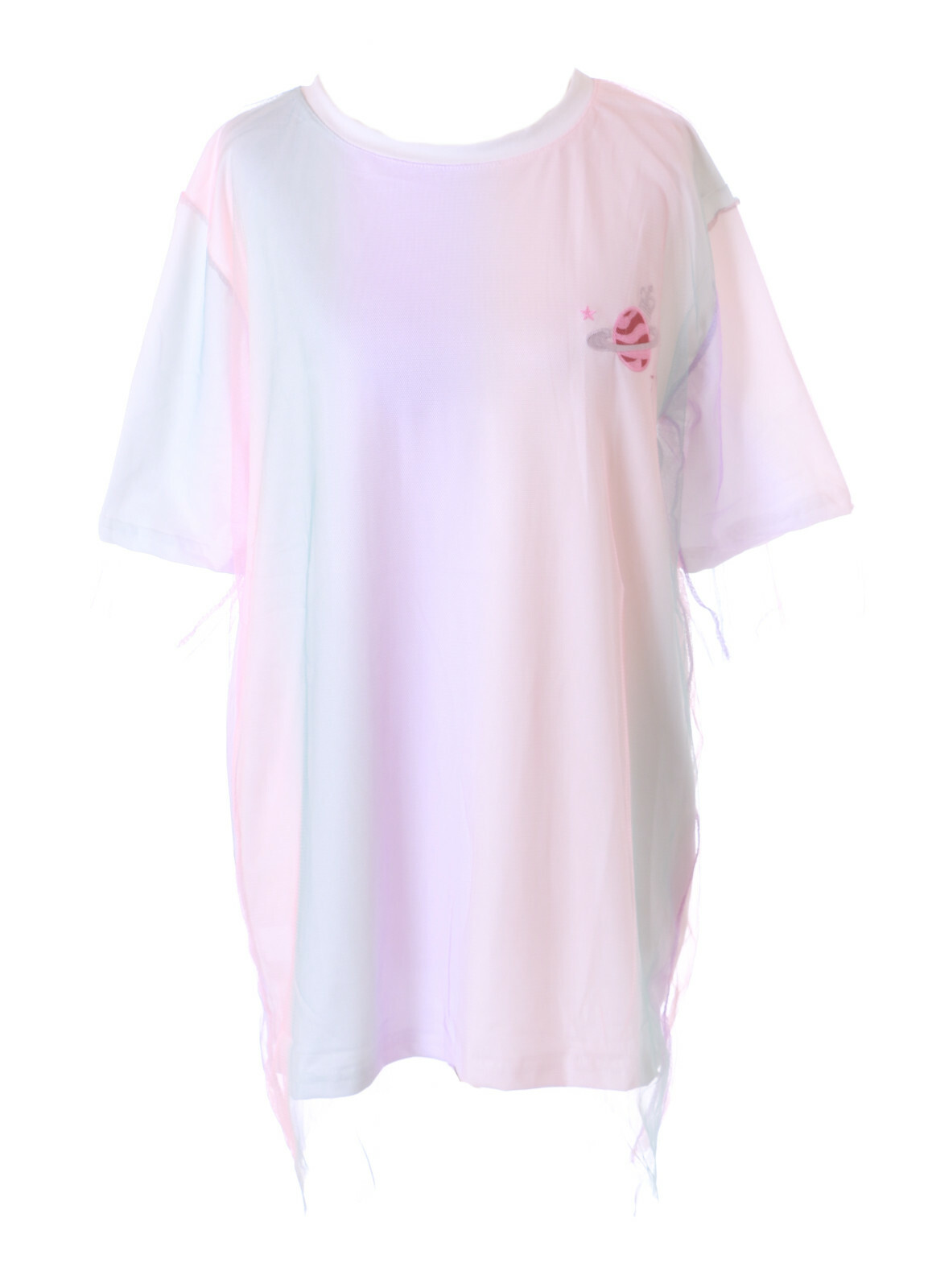 TP-208 Colorido Tul Pastel Goth Planet Extra Largo Camiseta Manga Corta Harajuku