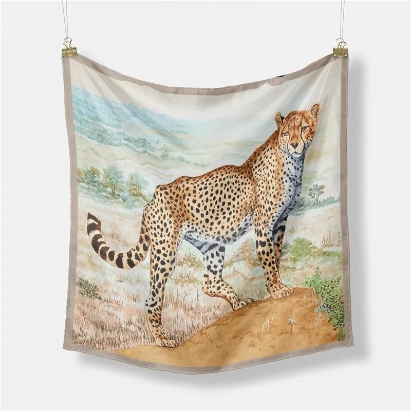 All Seasons Neck Silk Scarf 53cm ×53cm Leopard Print