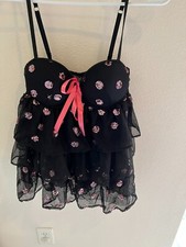 VICTORIA'S SECRET-SIZE 36C BLACK TULLE WITH PINK SEQUIN BABY DOLL DRESS