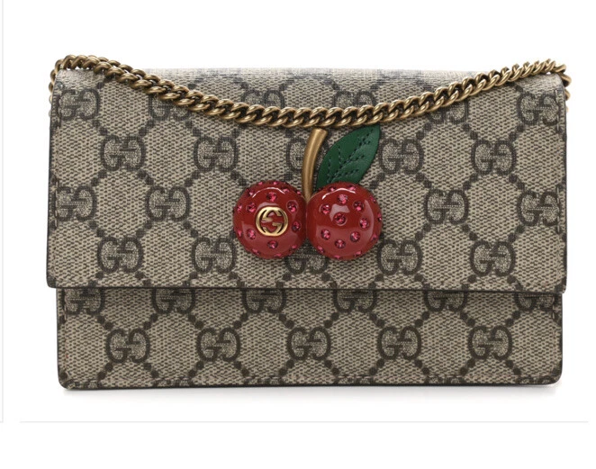 Mini sac cerise Gucci GG Supreme cerises cristaux Swarovski authentiques