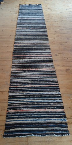Antico runner tappeto straccio svedese importato fatto a mano (27,5" x 150") come da foto