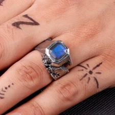 Labradorite Damage Vintage Men's Ring 925 Sterling Silver Gemstone Jewelry Gift