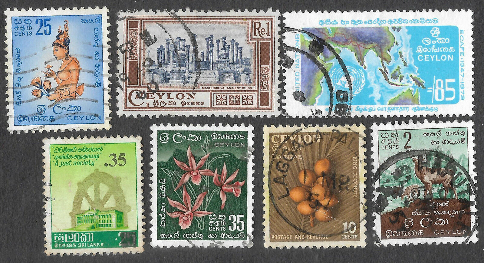 Sri Lanka Stamp - 7 Old stamps Fine Used Ceylon Stamps 1950 - 1980