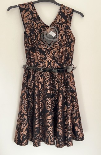 BNWT Club L Black Bronze Belted Dress Size 12 - Picture 1 of 7