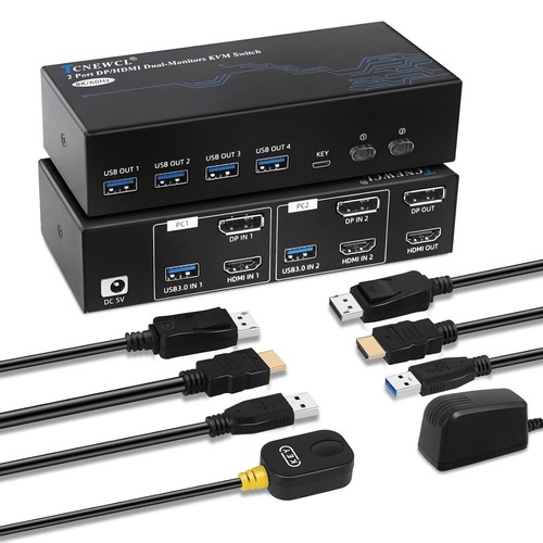 TCNEWCL 4K 120Hz HDMI Displayport KVM Switch 2 PC 2 Monitor 8K 60Hz DP 1.4 HD... - Afbeelding 2 van 8