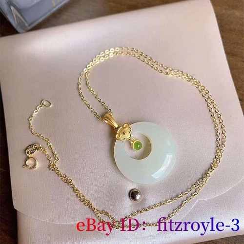White Jade Donut Pendant Necklace Chinese Jewelry 925 Silver Natural Chalcedony - Picture 3 of 5