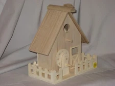 New Country Mill Birdhouse, Unfinished Wood, With Spinning Wheel In Front