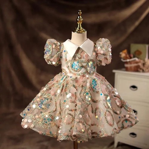 Girls Dresses Sequined Princess Birthday Dress Ball Gowns Vintage Party Dress - Picture 9 of 14