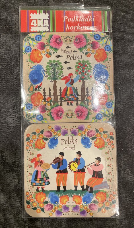 Coasters Set Of 4 Poland Polska Floral Red Orange Blue New