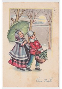 Regali Di Natale Coppia.1953 Cartolina Natalizia Buon Natale Neve Coppia Di Bambini Ombrello Regali Ebay