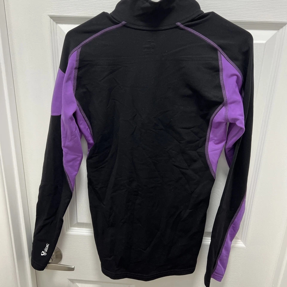 Stoic 女式中号 1/2 拉链套衫衬衫黑色紫色长袖活动 — 第 3/4 张图片