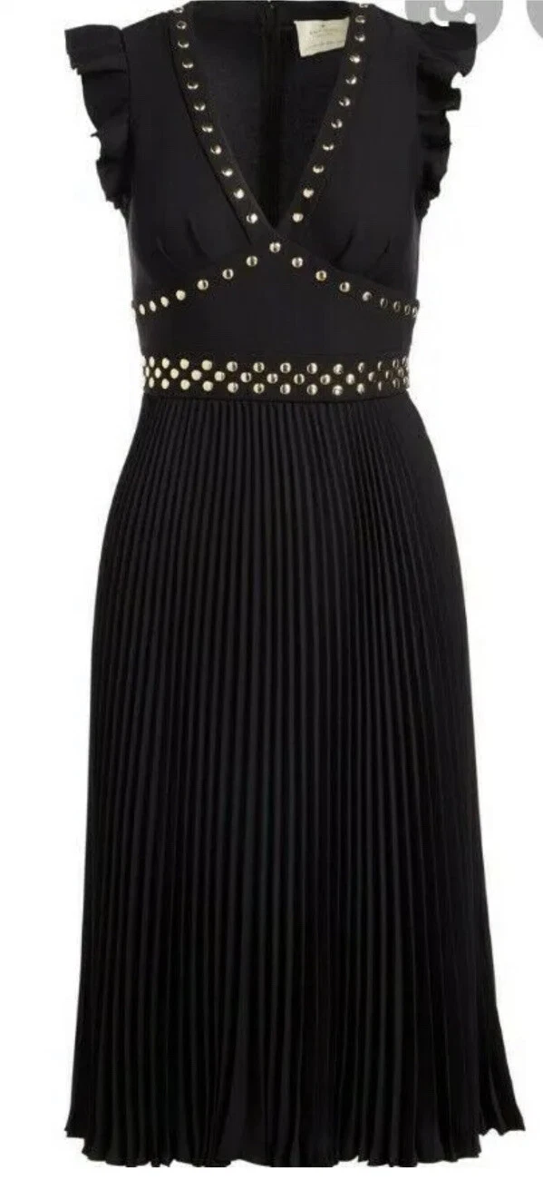 Abito nero Kate Spade borchie crepe taglia 6 VENDITA AL DETTAGLIO $248