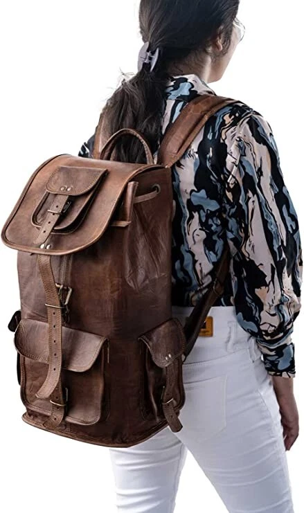 Backpack Men's Leather Vintage Rucksack Laptop Travel Bags Real Distressed 22"