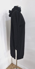 JAEGER Black Knit Dress Medium M Roll Neck Hooded Side Stripe Midi Long Jumper